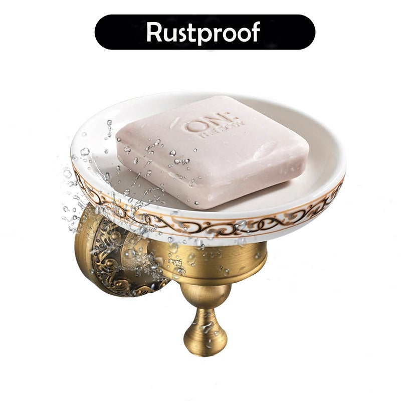 Leyden Shower Soap Dish, Antique Brass Dish Soap Holder Luxury Art Engraved Wall Mount Bathroom Hardware - Image 5